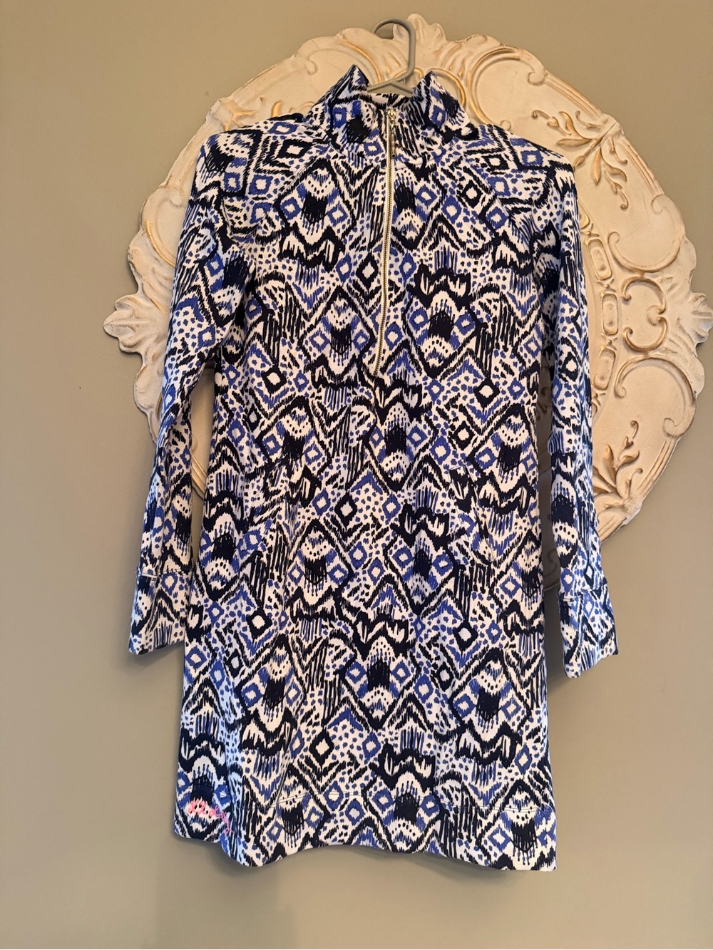 Lilly Pulitzer XXS Blue Ikat Quarter Zip Tunic Dress